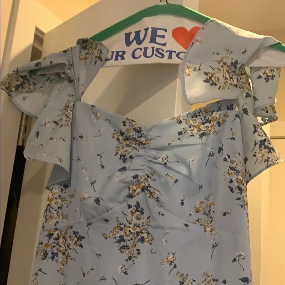 AQUA XS floral ruffle blue sun dress maxi - Picture 3 of 5